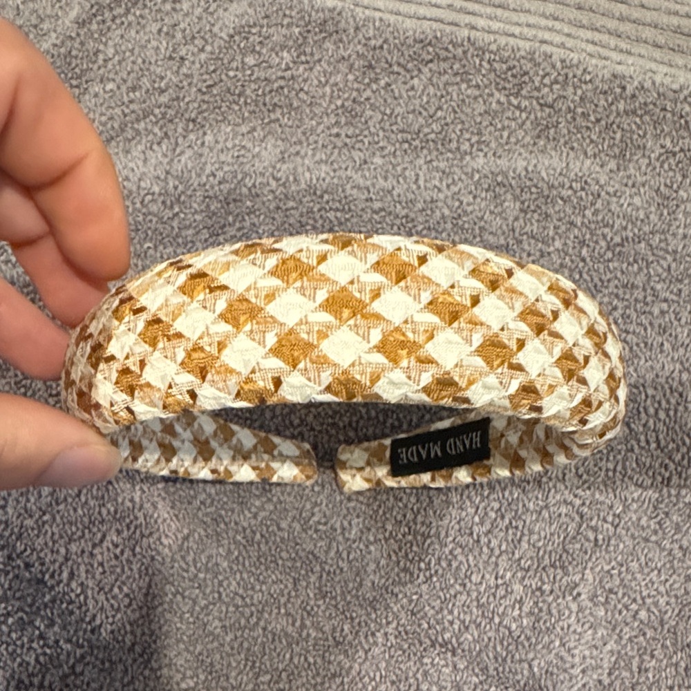 Handmade Brown and White Checkered Headband